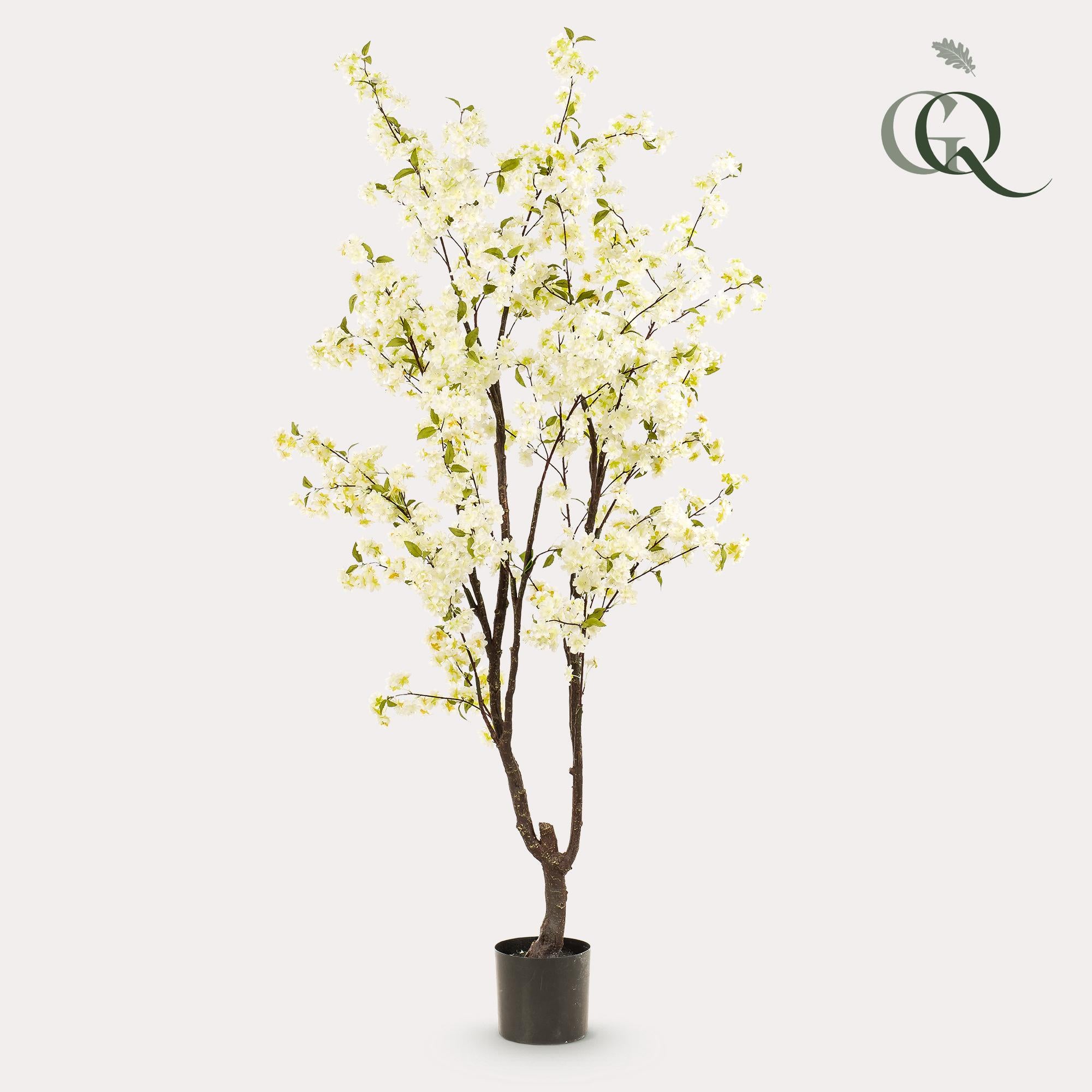 Pianta artificiale - Prunus - Fiore di ciliegio - Bianco - 210 cm