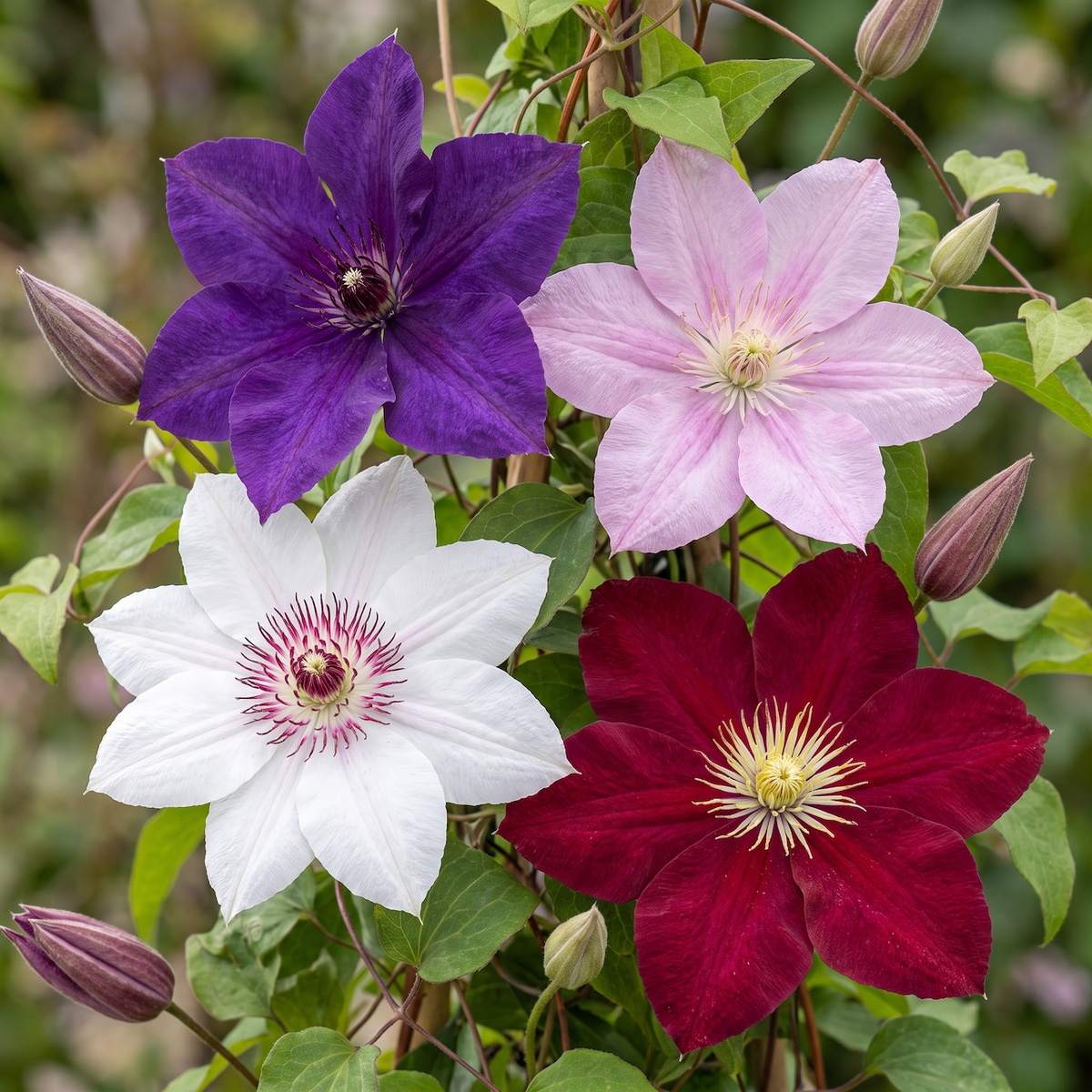 Clematis Rainbow - Bosrank 8x - Paars - Rood - Roze - Wit - Klimplant - Ø9cm - ↕35cm