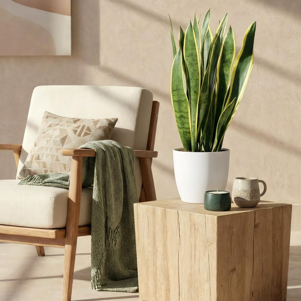 Sansevieria Laurentii - Vrouwentong - met Potter Wit - Pot 21cm - Hoogte 70-80cm