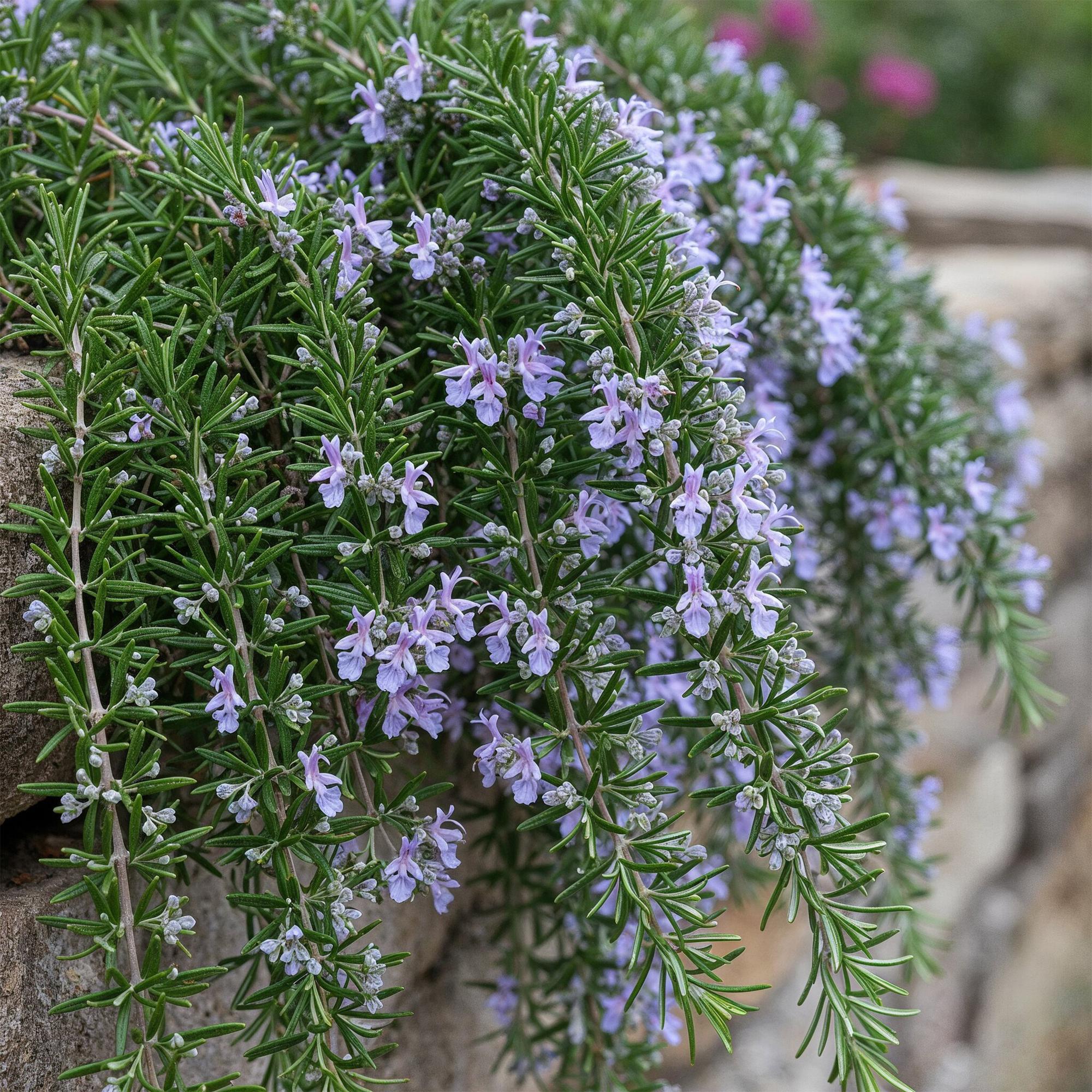 Rosmarinus officinalis Prostratus - Terras Plant - Bladhoudend - Winterhard -Paarse Bloem - Pot 19cm Hoogte 90cm