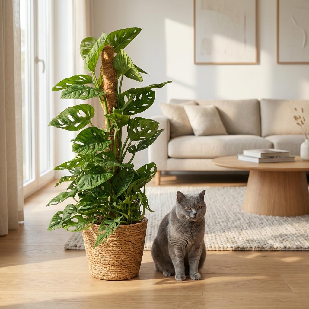 Monkey Mask - Monstera Andansonii Mosstok - Groen - Weinig onderhoud - 1 Plant - met Mand - Pot 19cm - Hoogte 90cm
