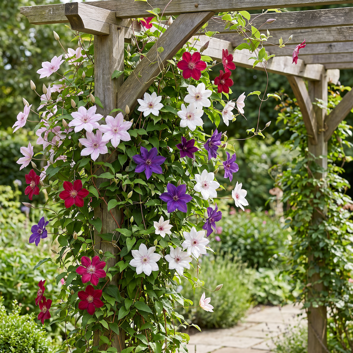 Clematis Rainbow - Bosrank 12x - Paars - Rood - Roze - Wit - Klimplant - Ø9cm - ↕35cm