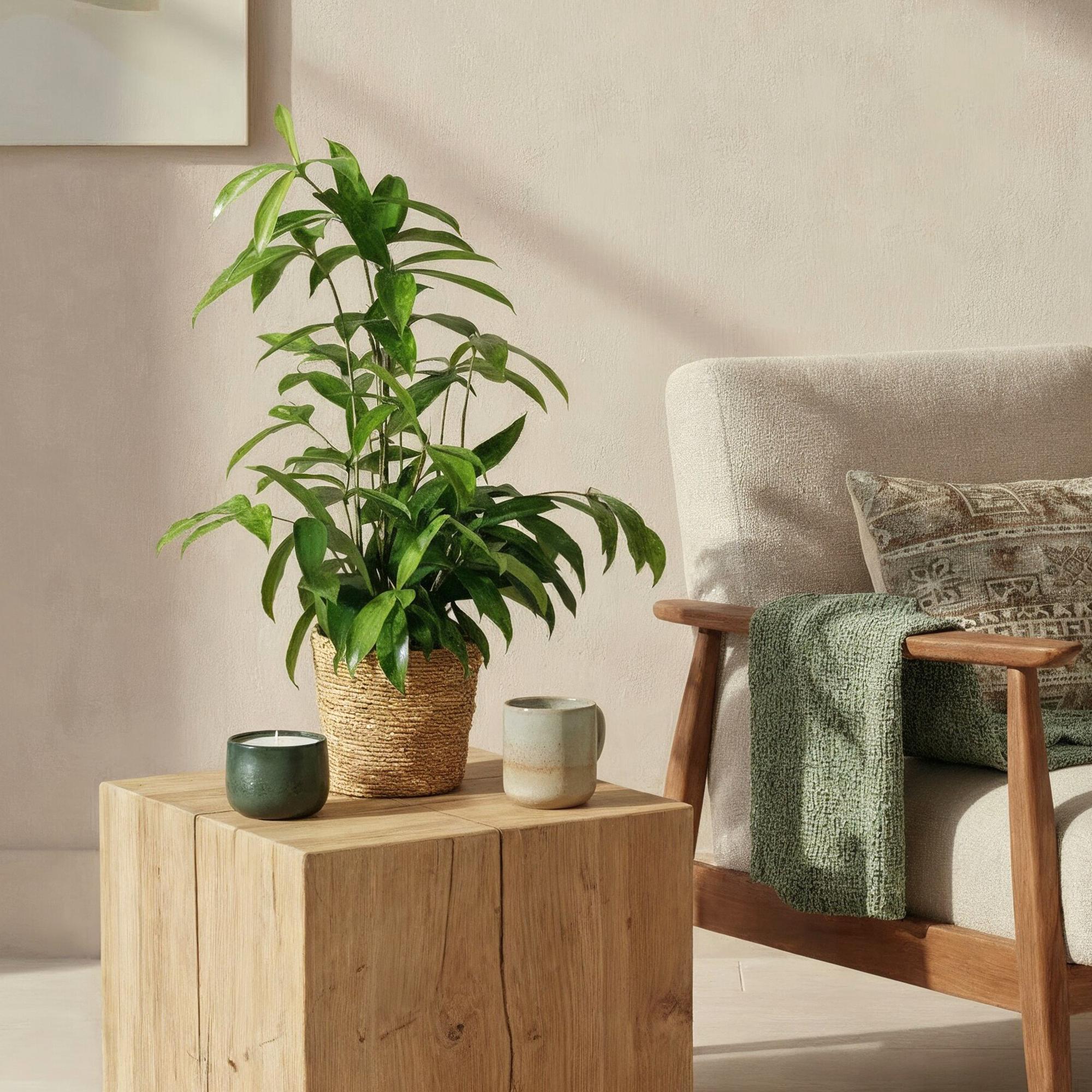 Dracaena surculosa - Drakenbloedboom - Weinig onderhoud - met mand - Groen - 1 Plant - Pot 17cm - Hoogte 60-70cm