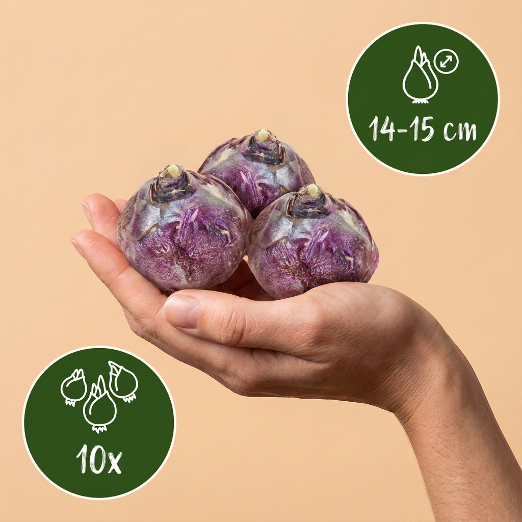 10 bulbos de jacinto azul para cultivo en agua - Bulbos de jacinto azul - Azul - Floración primaveral - Tamaño del bulbo: 14/15