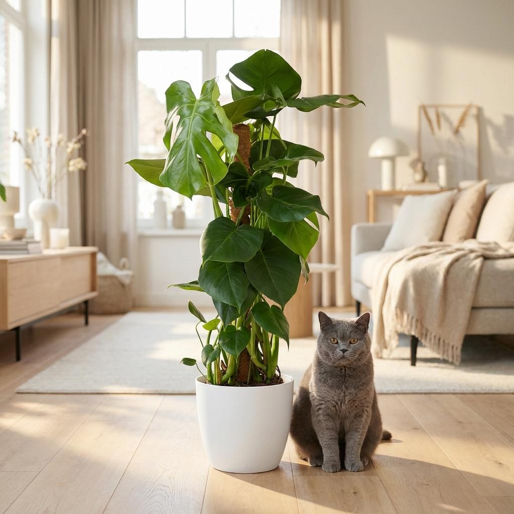 Gatenplant - Monstera Deliciosa mosstok - Groen - Weinig onderhoud - 1 Plant - met Potter Wit - Pot 19cm - Hoogte 90cm