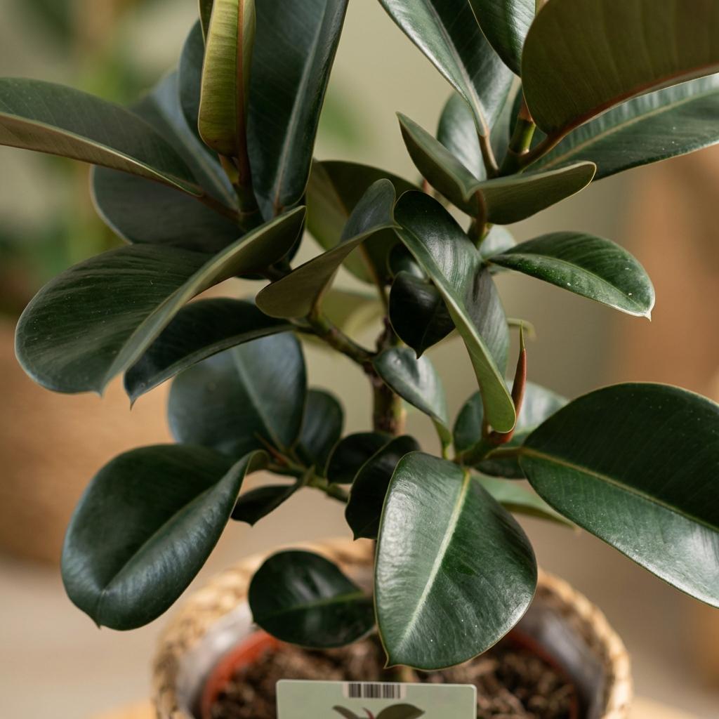 Rubberplant - Ficus Elastica Cloe - Groen - Weinig onderhoud - 1 Plant - met Mand - Pot 19cm - Hoogte 65cm