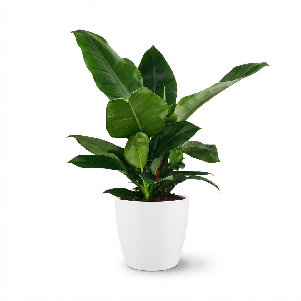 Philodendron Imperial Green - Groen - Weinig onderhoud - 1 Plant - met Potter Wit - Pot 19cm - Hoogte 65cm