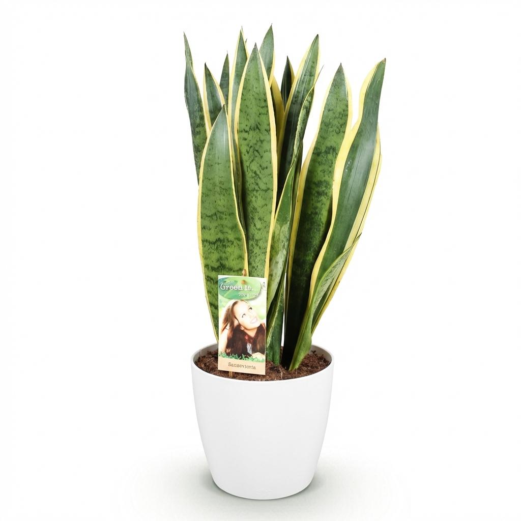 Sansevieria Laurentii - Vrouwentong - met Potter Wit - Pot 21cm - Hoogte 70-80cm