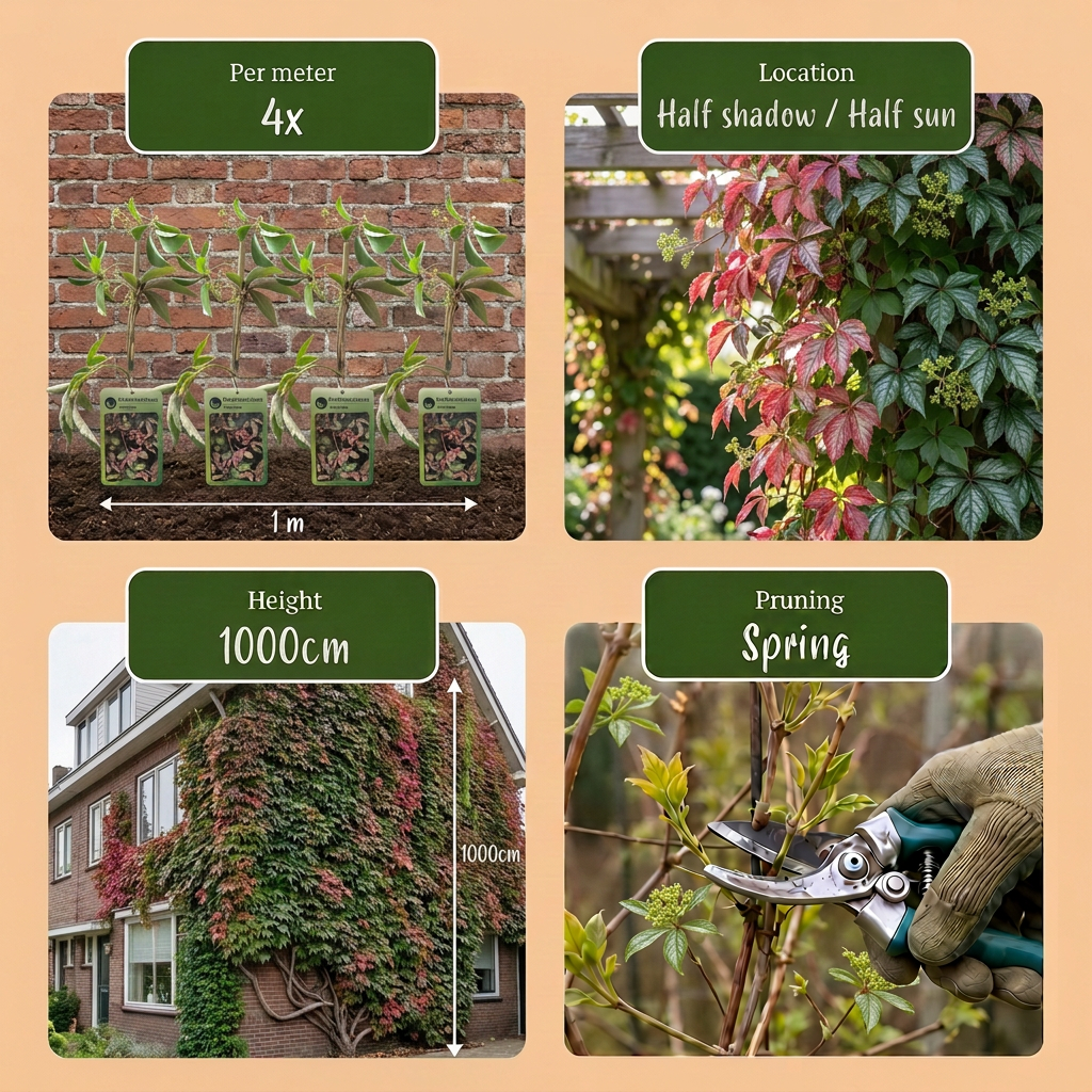 Parthenocissus henryana - Chinese wingerd 6x - Groen - Klimplant - Ø9cm - ↕35cm