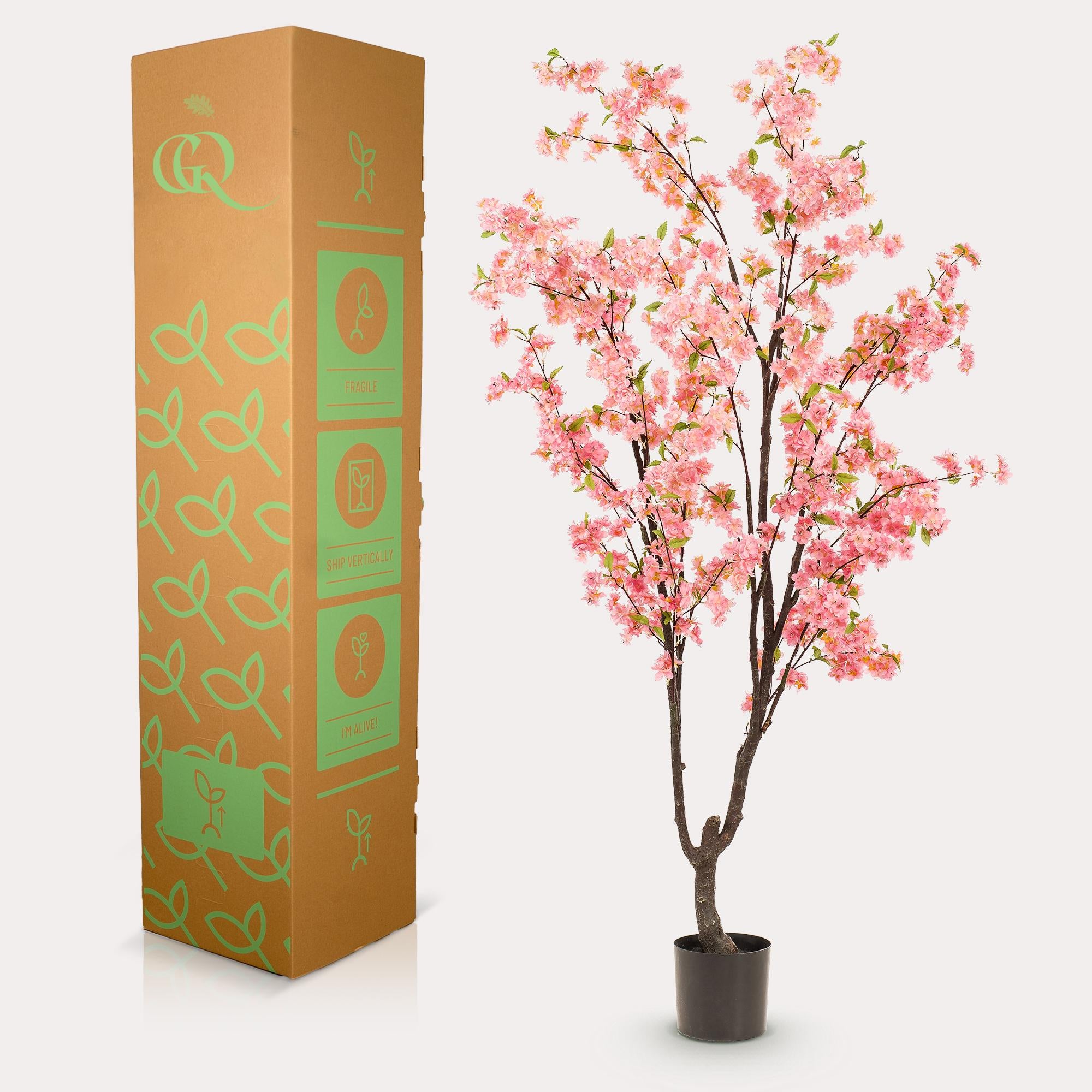 Pianta artificiale - Prunus - Fiore di ciliegio - Rosa - 210 cm
