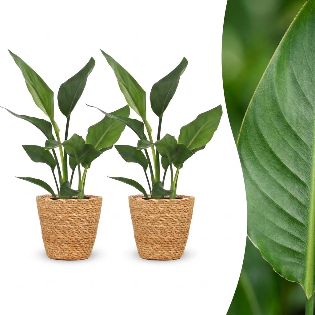 Strelitzia Reginea - Paradijsvogelbloem - 2x - met Mand - Pot 12cm - Hoogte - 35cm
