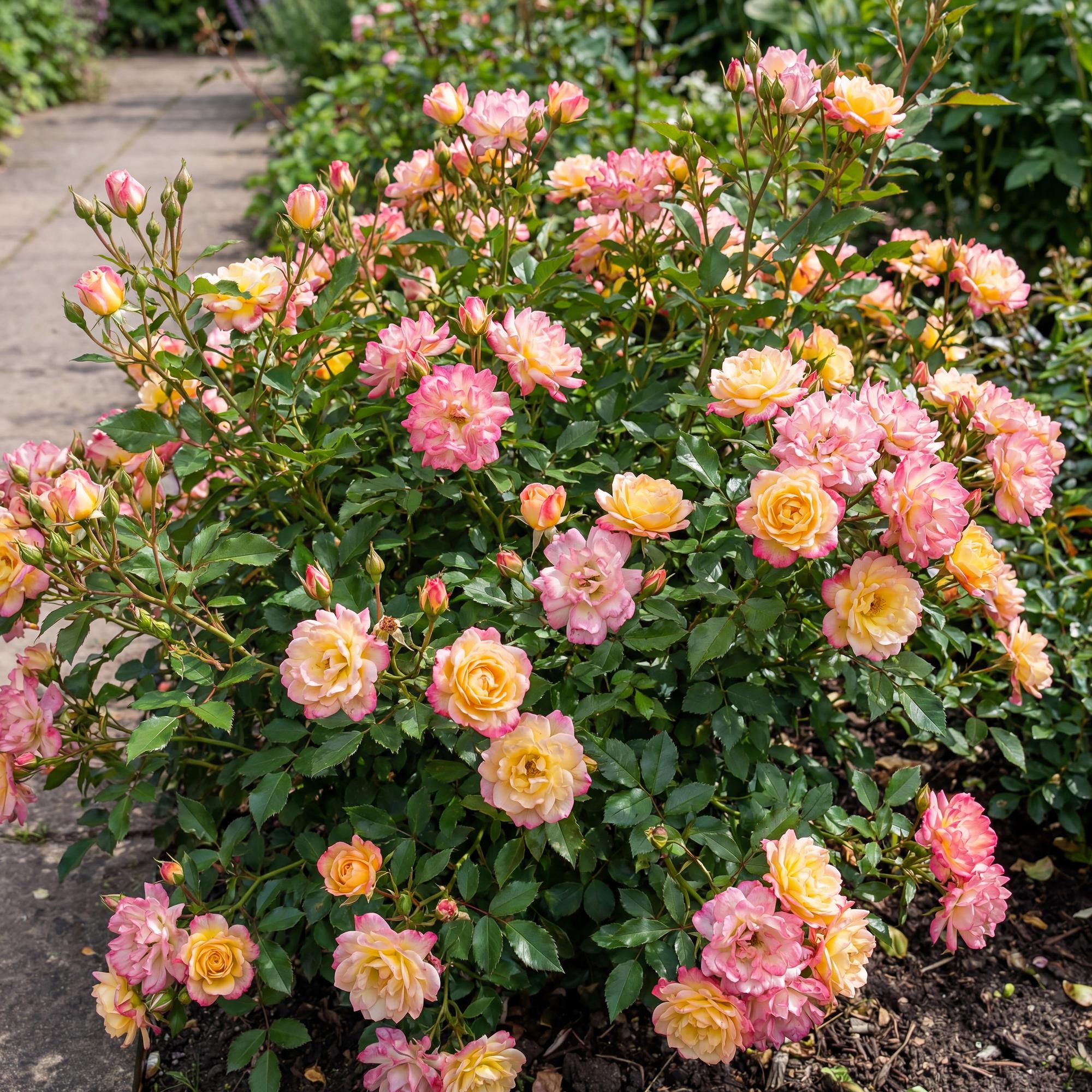 Rosa Tricolor Fairy - Roos - Winterhard - Geel-Roze - 3 Planten - Pot 12cm - Hoogte Hoogte 20-25cm