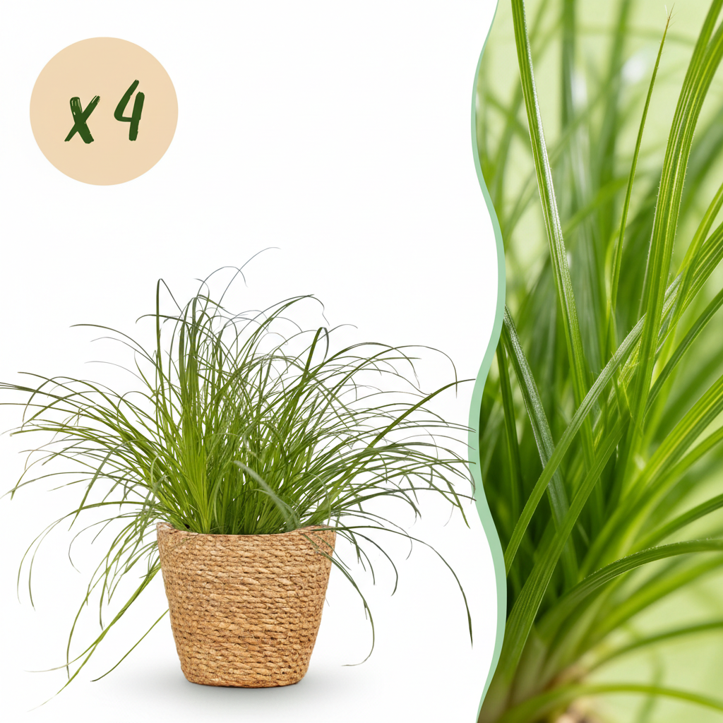 Cyperus alternifolius Zumula - Kattengras - Huisdiervriendelijke Plant - Groen - 4 Planten - met Mand - Pot 12cm - Hoogte 20cm