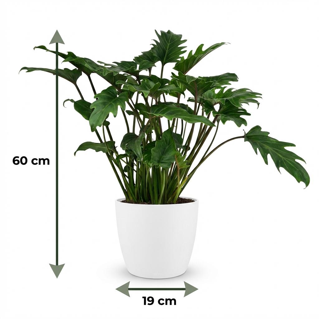 Philodendron Xanadu - Groen - Weinig onderhoud - 1 Plant - met Potter Wit - Pot 19cm - Hoogte 60cm