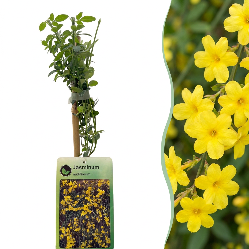 Jasminum nudiflorum - Winterjasmijn 4x - Geel - Klimplant - Ø9cm - ↕35cm