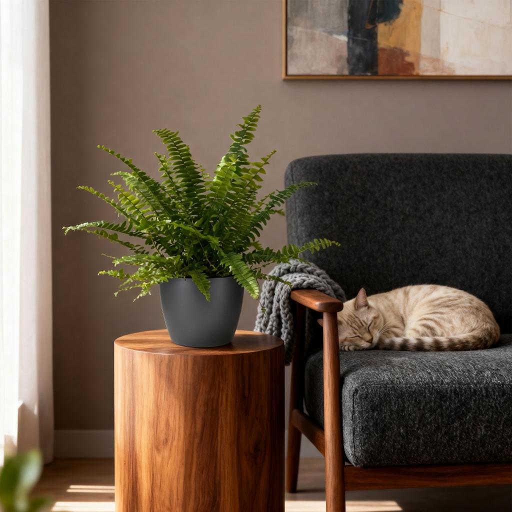 Nephrolepsis exaltata Green Lady - Varen - Huisdiervriendelijke Plant - Groen - 4 Planten - met Potter Grijs - Pot 12cm - Hoogte 25cm