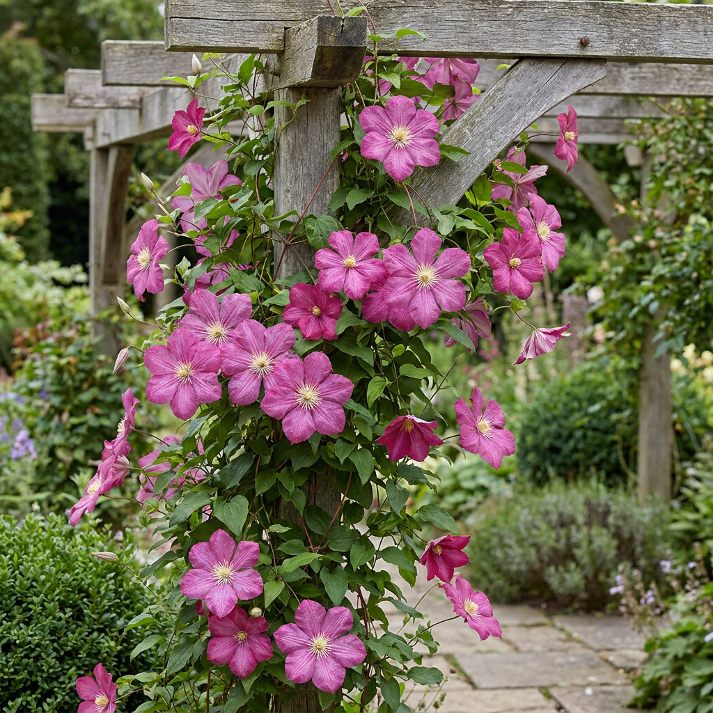 Clematis Ville de Lyon - Bosrank 2x - Rood - Klimplant - Ø9cm - ↕35cm