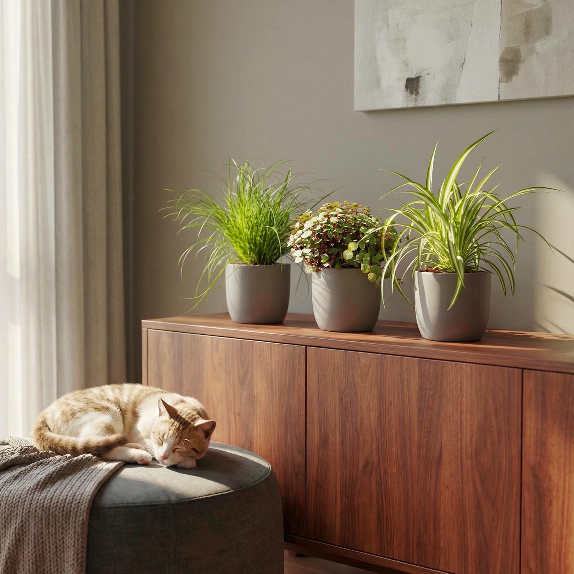 Cyperus - Calissia - Chlorophytum - Mix van 3 - Huisdiervriendelijke Planten - Groen - 3 Planten - Pot 12cm - Hoogte 20cm