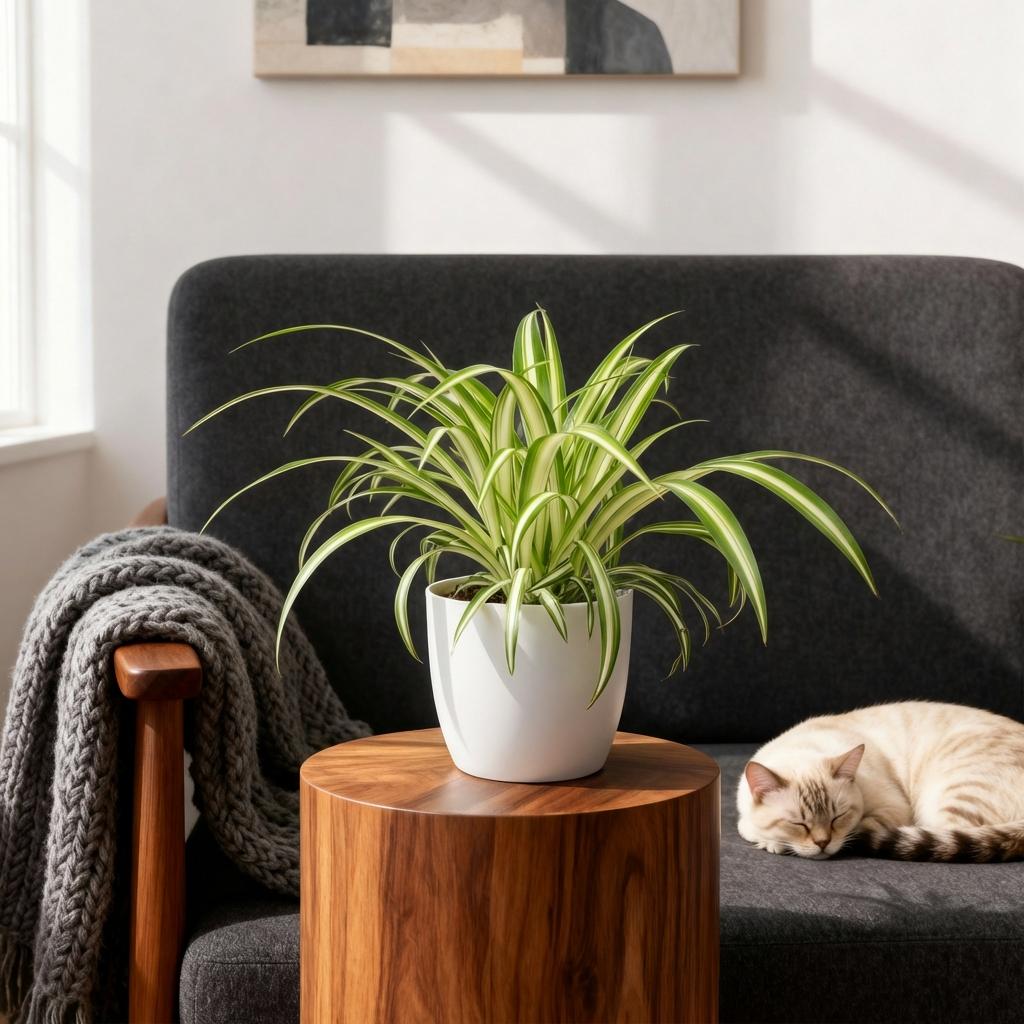 Chlorophytum comosum Variegatum - Bonte Graslelie - 2 Planten - met Potter Wit - Pot 12cm - Hoogte 20cm