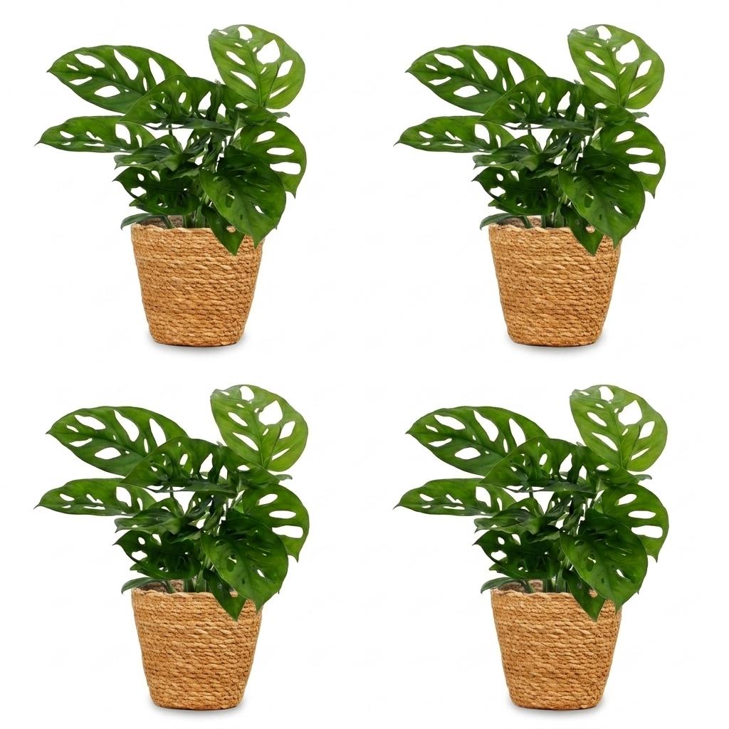 Monstera Adansonii - Rhaphidophora Tetrasperma - 4x - met Mand - Pot 12cm - Hoogte - 25cm