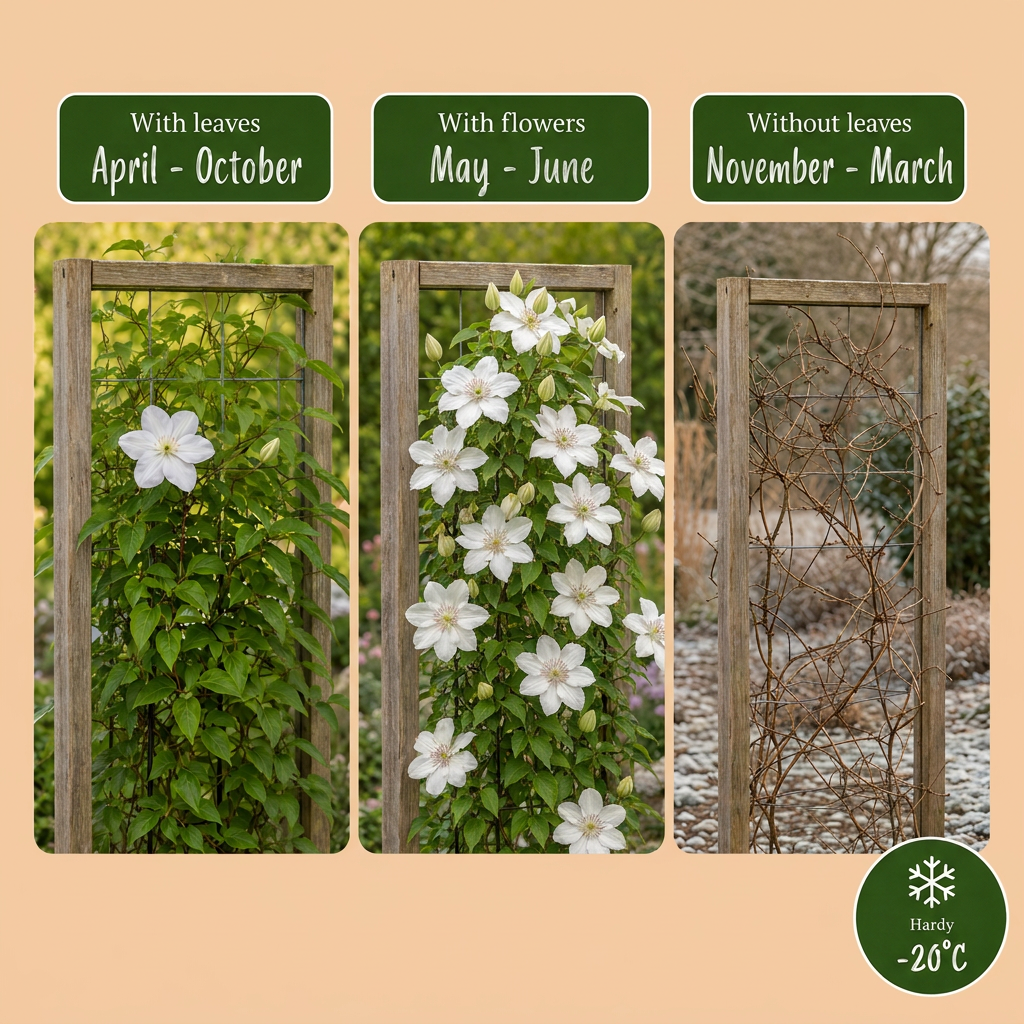 Clematis Jackmanii Huldine - Bosrank 6x - Wit - Klimplant - Ø9cm - ↕35cm