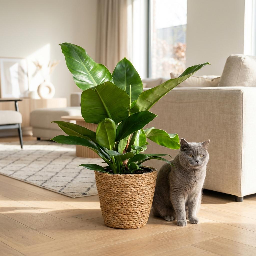 Philodendron Imperial Green - Groen - Weinig onderhoud - 1 Plant - met Mand - Pot 19cm - Hoogte 65cm