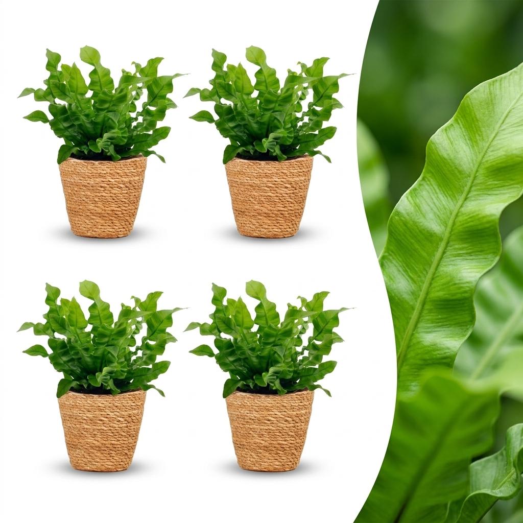 Asplenium Crispy Wave - 4x - met Mand - Pot 12cm - Hoogte - 30cm