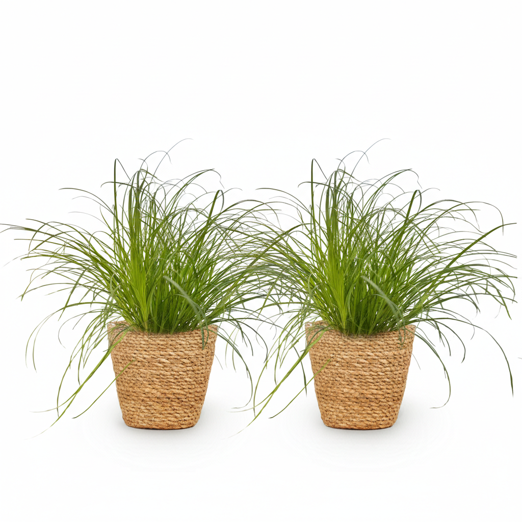 Cyperus alternifolius Zumula - Kattengras - Huisdiervriendelijke Plant - Groen - 2 Planten - met Mand - Pot 12cm - Hoogte 20cm