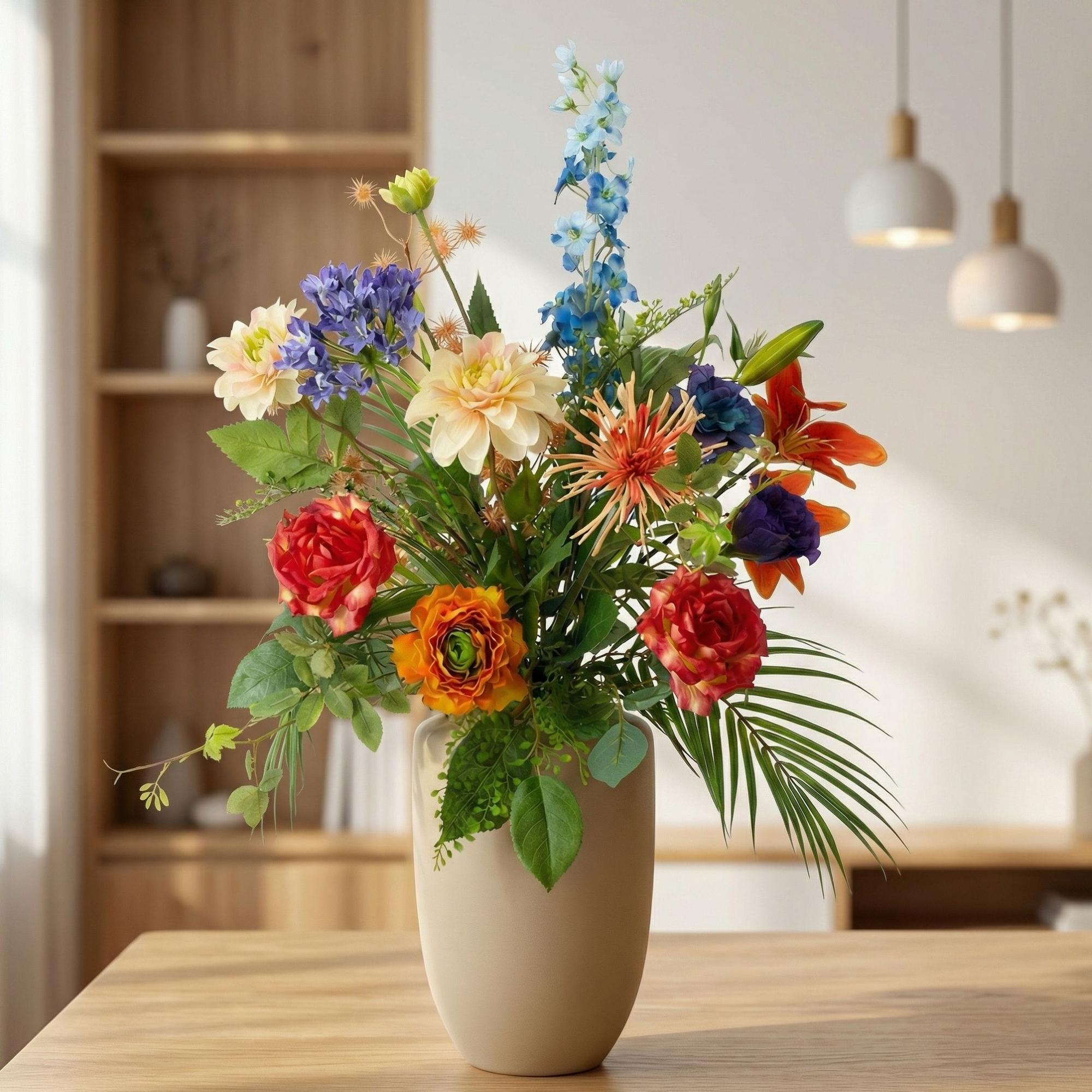Kunstbloemen Boeket “Colorful Bloom Deluxe” – Real Touch – 70 cm – 18 Stelen