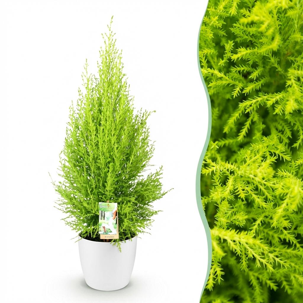 Cupressus Gold Crest Wilma - Kamer conifeer - met Potter Wit - Pot 21cm - Hoogte 85-95cm
