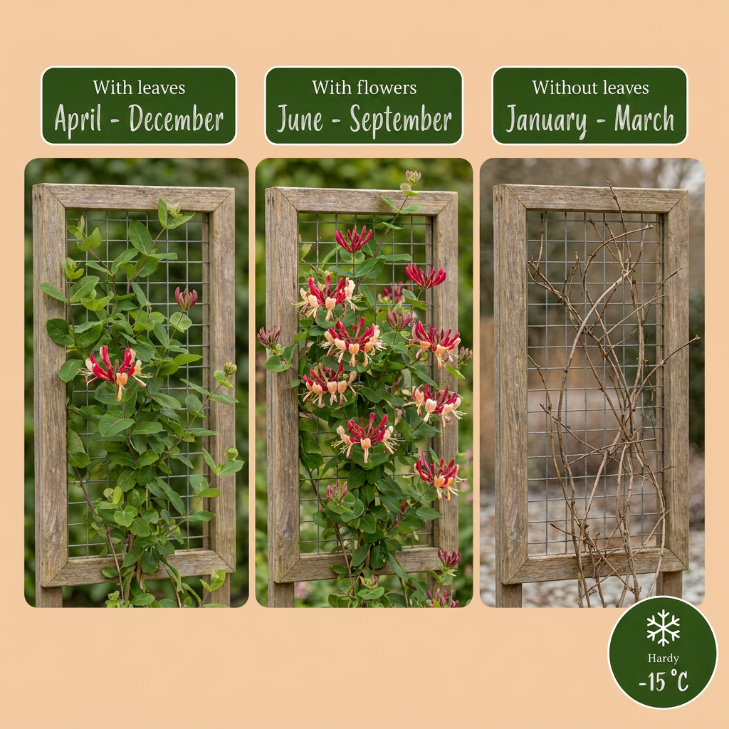 Lonicera per. 'Serotina' - Kamperfoelie 6x - Paars - Geel - Klimplant - Ø9cm - ↕35cm