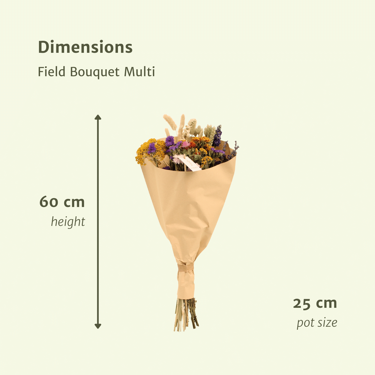 Bouquet champêtre de fleurs séchées multicolores - Ø25cm - ↕60cm
