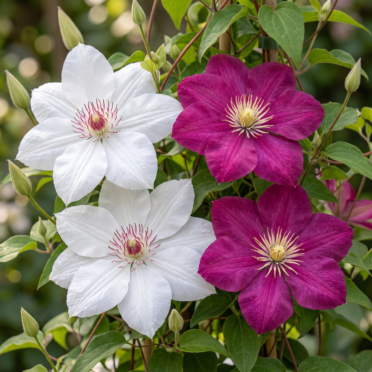 Clematis Duo Pink & White - Bosrank 6x - Wit - Roze - Klimplant - Ø9cm - ↕35cm