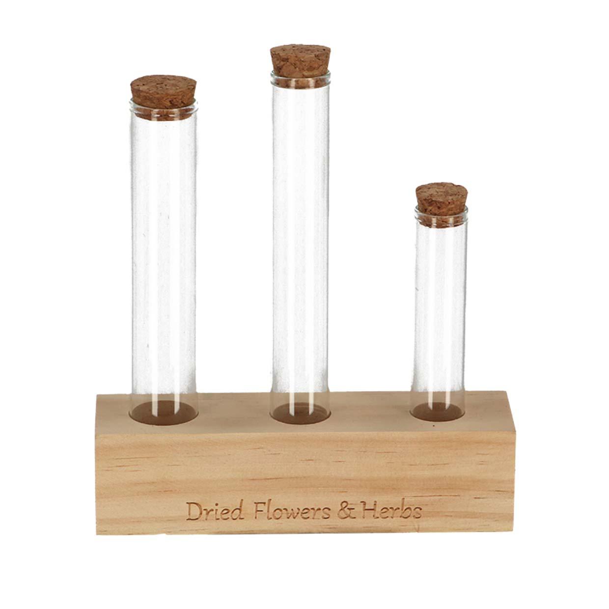 Support en bois pour fleurs séchées - Tube M - Fleurs et herbes + Composition florale séchée