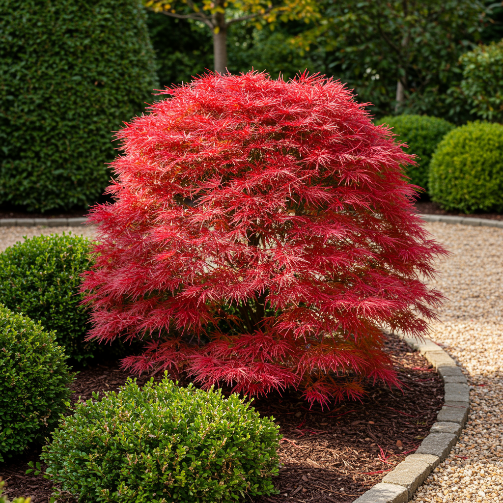 Green boutiQ - Pianta da patio - Acero giapponese - Acer palmatum Shaina - Rosso - 2 piante - Decidua - Vaso 19 cm Altezza 70 cm