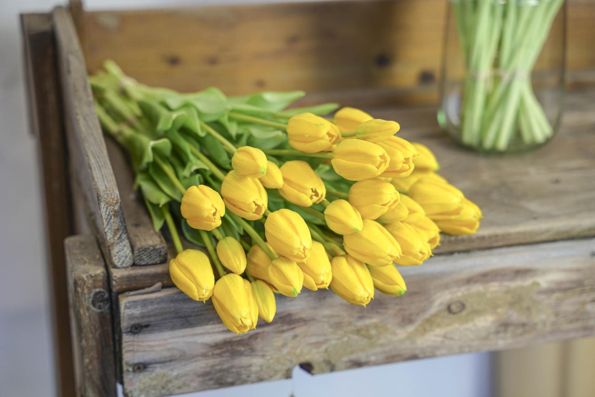 Bouquet di tulipani gialli - 10 pezzi - Tulipani artificiali 'Real Touch' - 42 cm (gialli)