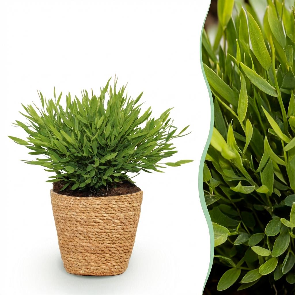 Bamusa Pogonatherum Monica - Kamerbamboe - Huisdiervriendelijke Plant - Groen - 1 Plant - met Mand - Pot 12cm - Hoogte 20cm