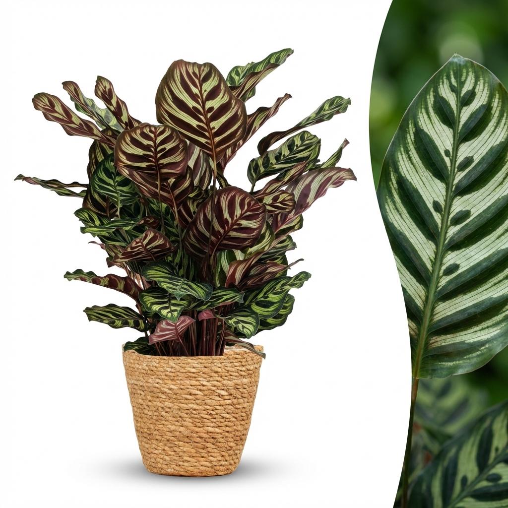 Pauwenplant - Calathea Makoyana - Groen - Weinig onderhoud - 1 Plant - met Mand - Pot 19cm - Hoogte 70cm