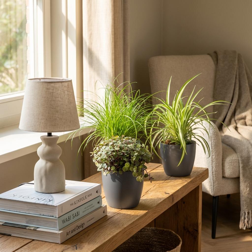 Plantenbox - Cyperus - Calissia - Chlorophytum - Mix van 3 - Huisdiervriendelijke Planten - Groen - 3 Planten - met Potter Grijs - Pot 12cm - Hoogte 20cm