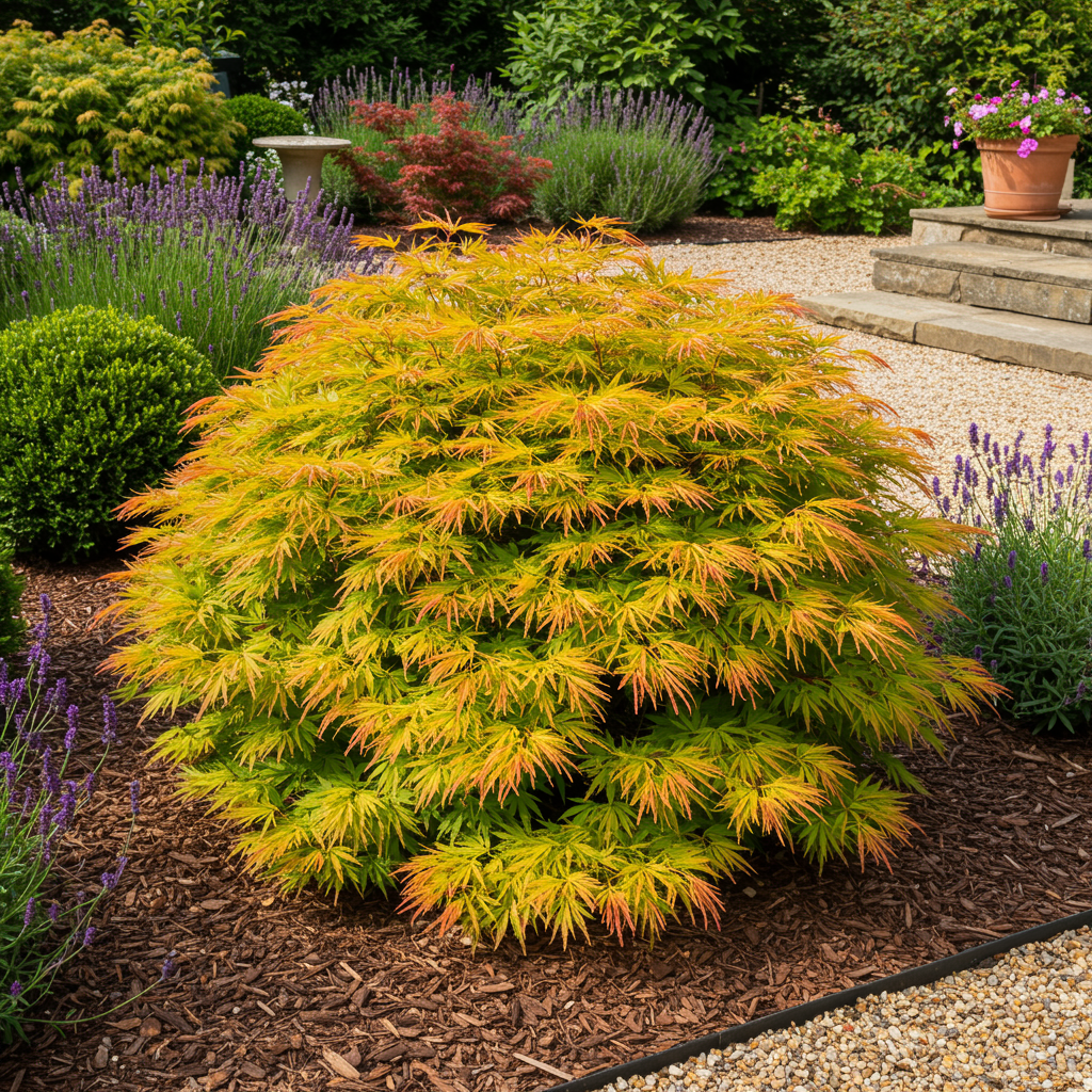 Green boutiQ - Pianta da patio - Acero giapponese - Acer palmatum Summergold - Giallo - 2 piante - Decidua - Vaso 19 cm Altezza 70 cm