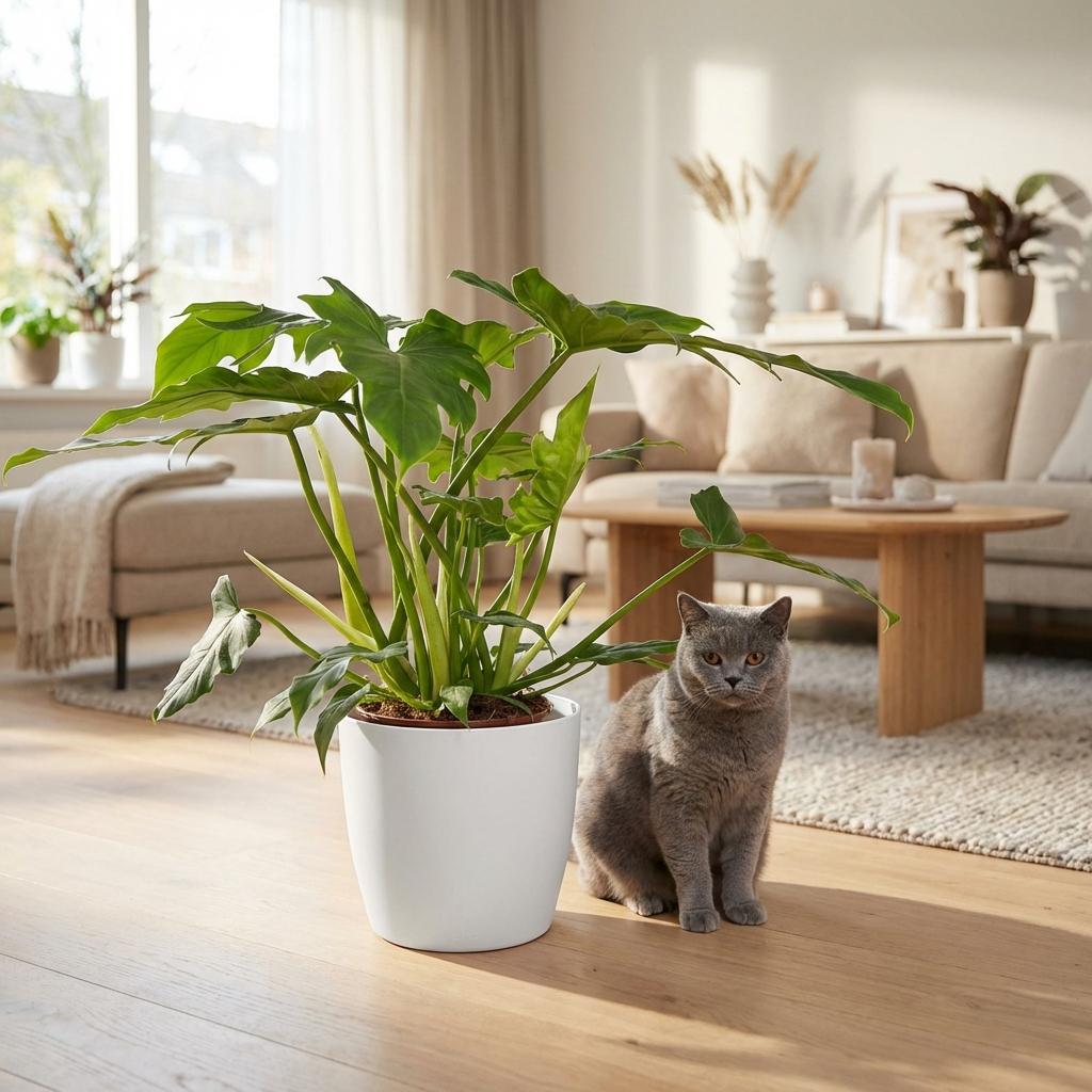 Philodendron Lacerum - Groen - Weinig onderhoud - 1 Plant - met Potter Wit - Pot 19cm - Hoogte 65cm