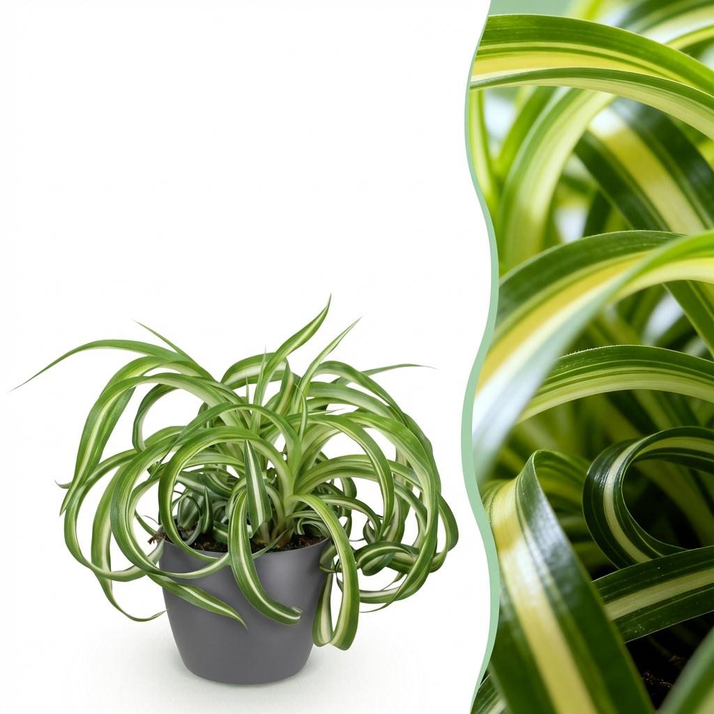 Chlorophytum comosum Bonnie - Krullende Graslelie - Huisdiervriendelijke Plant - 1 Plant - met Potter Grijs - Pot 12cm - Hoogte 20cm