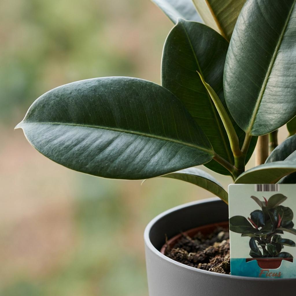 Rubberplant - Ficus Elastica Cloe - Groen - Weinig onderhoud - 1 Plant - met Potter Grijs - Pot 19cm - Hoogte 65cm