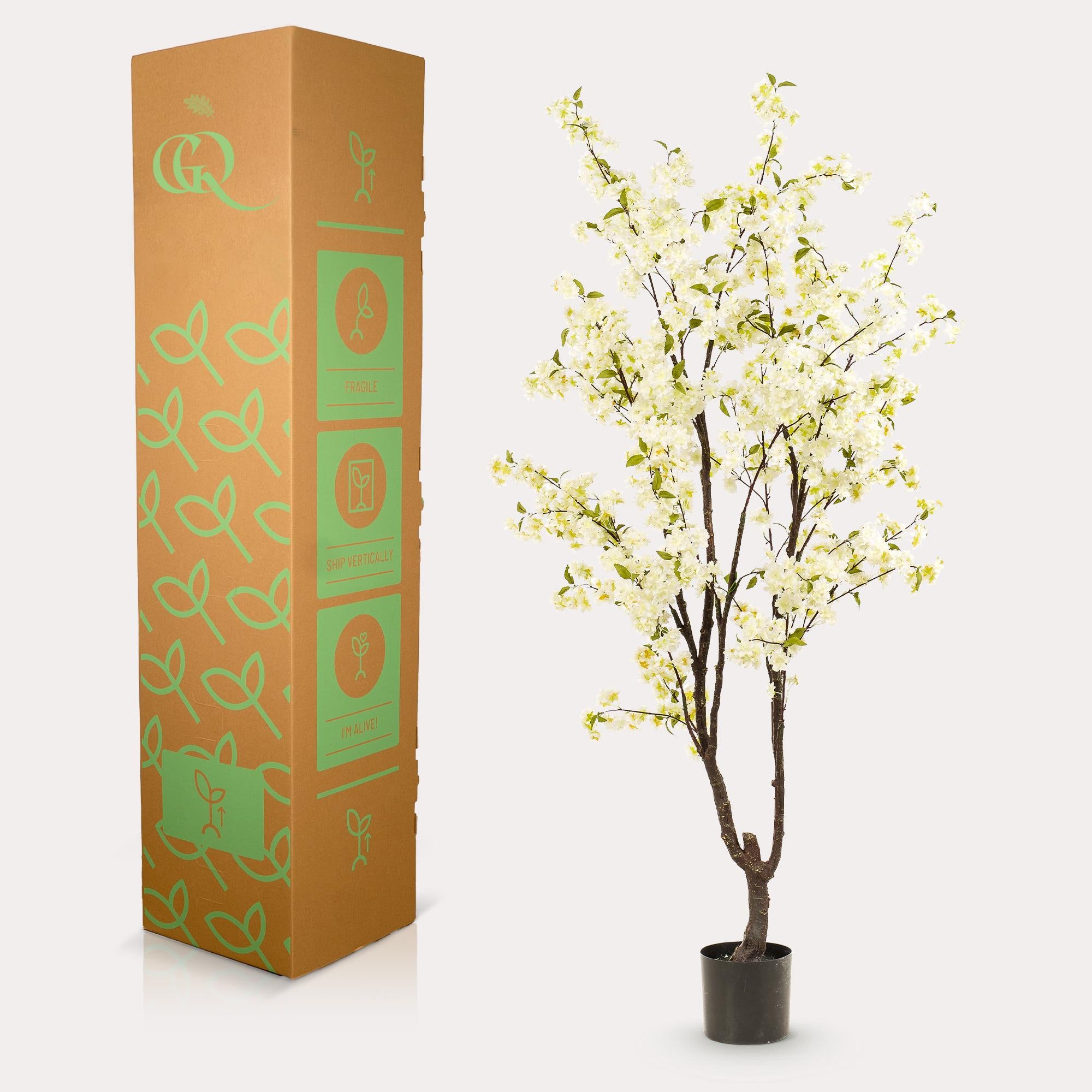 Pianta artificiale - Prunus - Fiore di ciliegio - Bianco - 210 cm