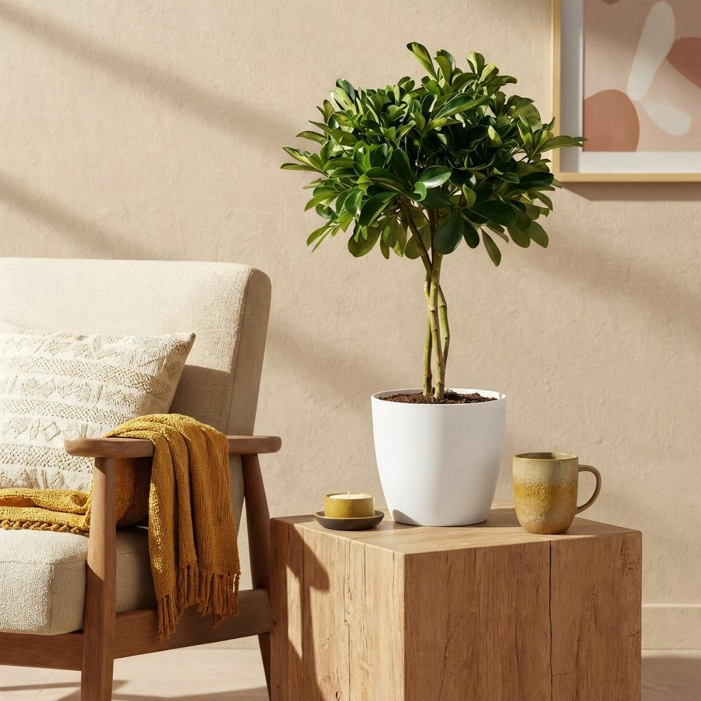 Schefflera Gold Capelle - Vingerboom - met Potter Wit - Pot 21cm - Hoogte 70-80cm