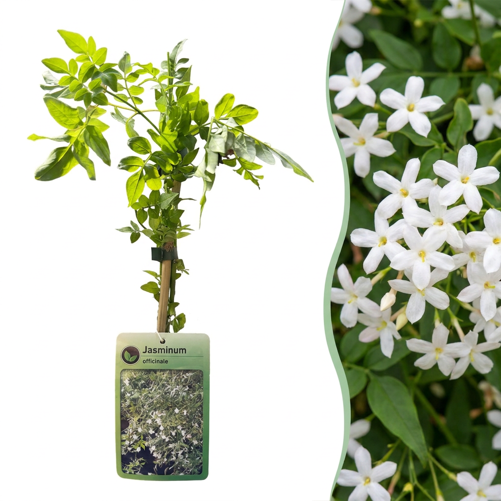 Jasminum officinale - Echte jasmijn 4x - Wit - Klimplant - Ø9cm - ↕35cm