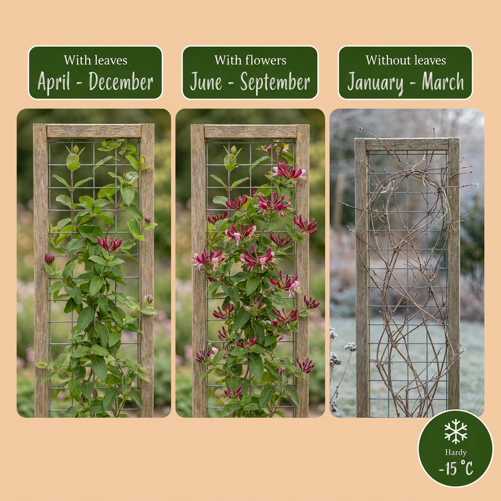 Lonicera henryi - Henrys kamperfoelie 4x - Geel - Rood - Klimplant - Ø9cm - ↕35cm