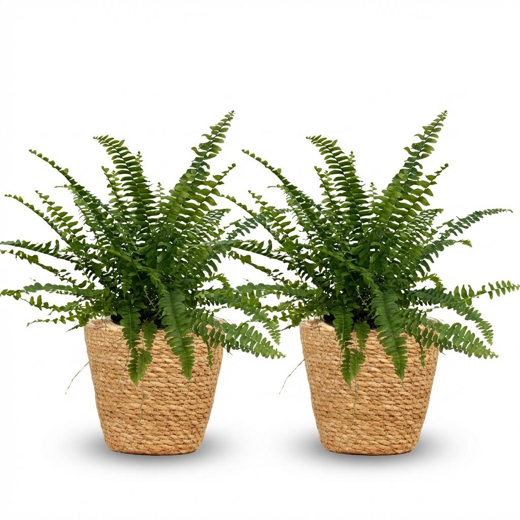 Nephrolepsis exaltata Green Lady - Varen - 2 Planten - met Mand - Pot 12cm - Hoogte 25cm
