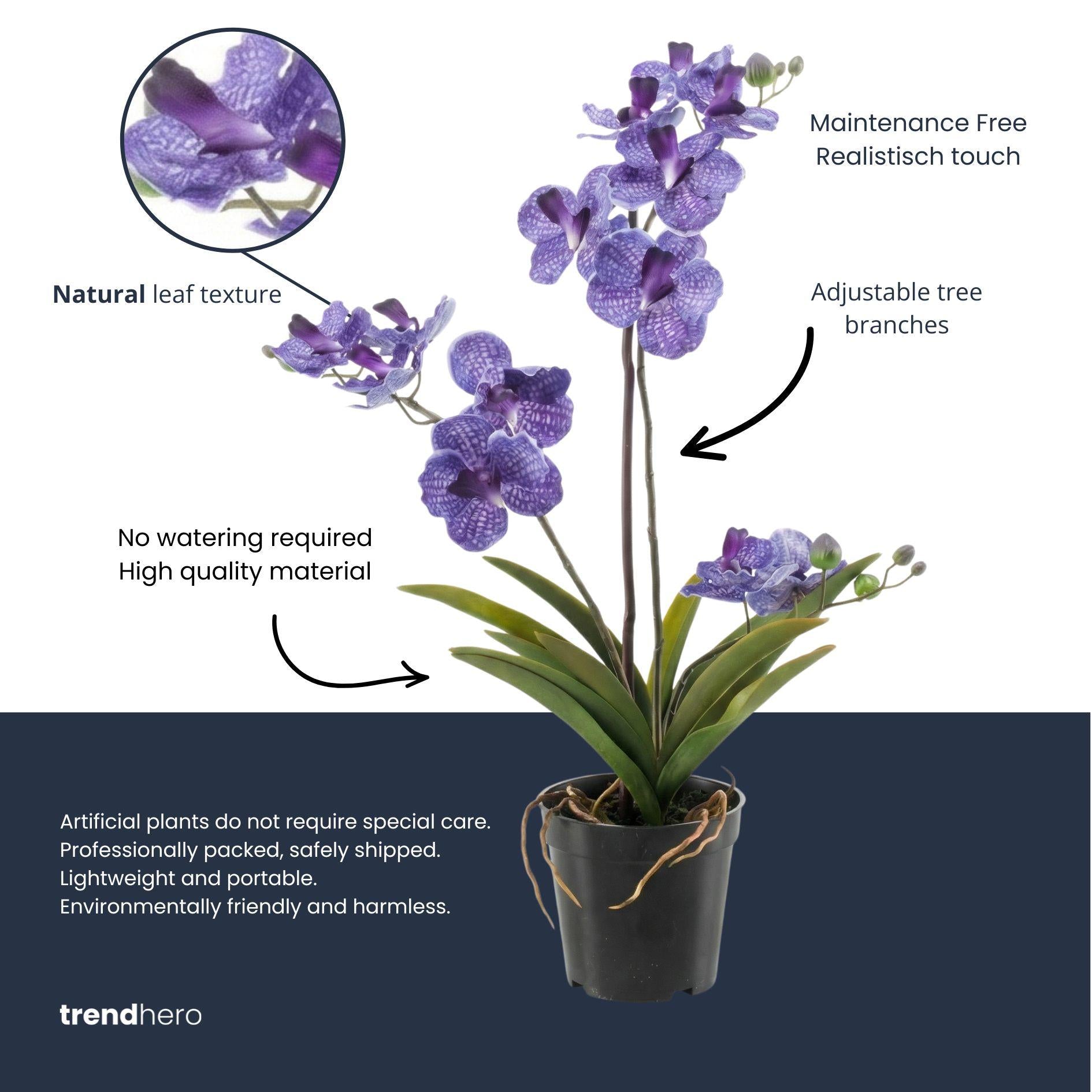 Orchidee Vanda kunstplant 60 cm - Paars - In pot