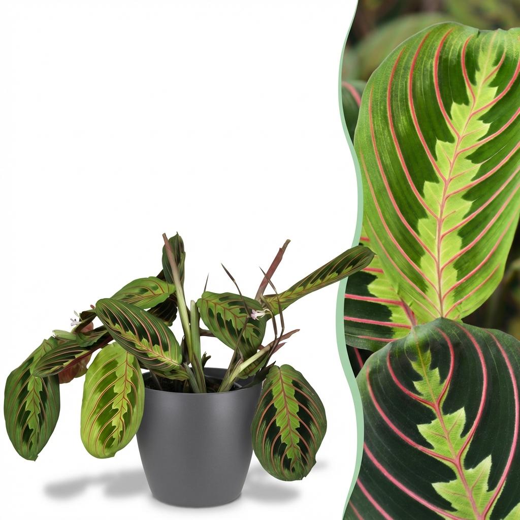 Maranta Fascinator Tricolour - Gebedsplant - Huisdiervriendelijke Plant - Groen - 1 Plant - met Potter Grijs - Pot 12cm - Hoogte 25cm